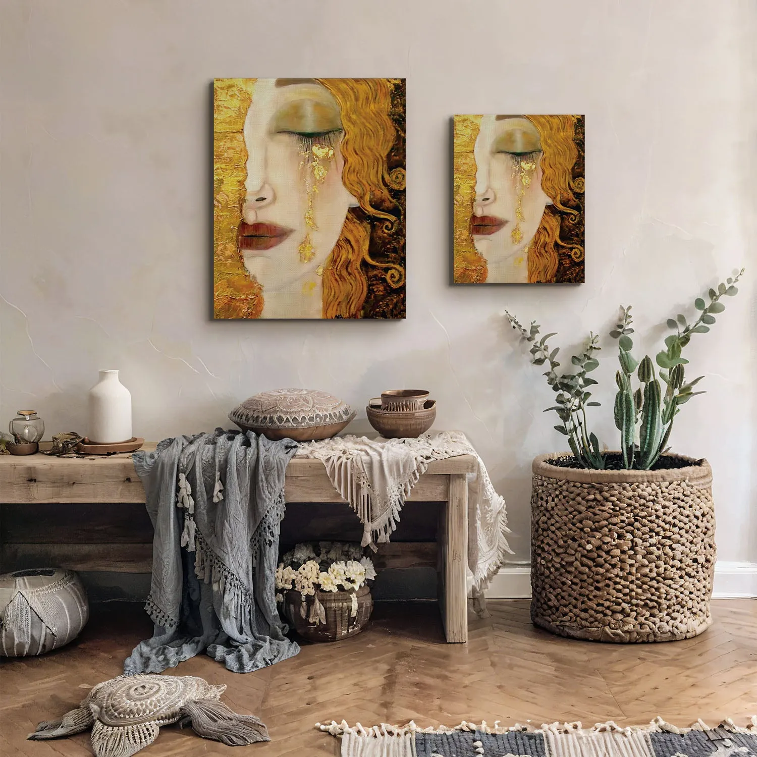 Golden Tears Canvas Frame by Gustav Klimt Wall Art, Ready To Hang for Living Room Home Wall Decor, C2430