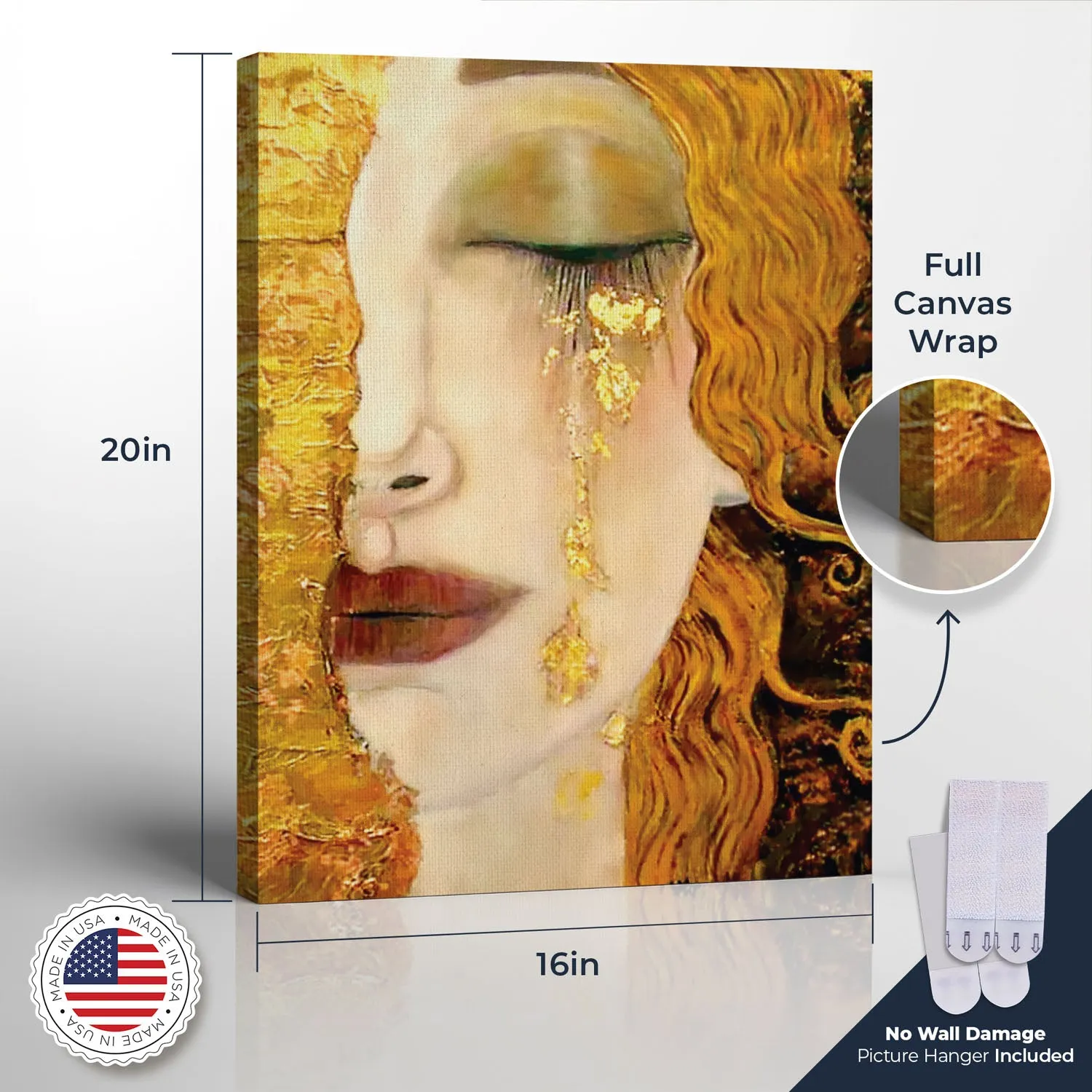 Golden Tears Canvas Frame by Gustav Klimt Wall Art, Ready To Hang for Living Room Home Wall Decor, C2430