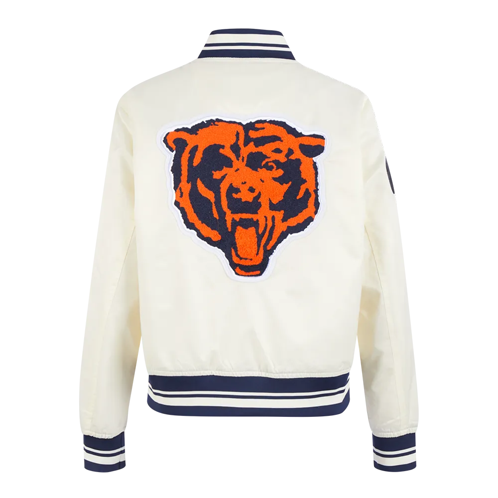 NFL CHICAGO BEARS RETRO CLASSIC WOMEN'S RIB SATIN JACKET (EGGSHELL/ MIDNIGHT NAVY)