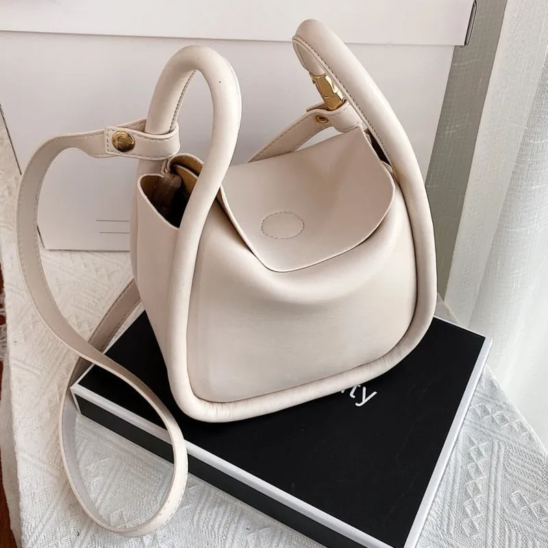 Solid Color PU Leather Bucket Bags For Women 2021 Fashion New Summer Simple Ladies Crossbody Shoulder Handbags Lady Fashion Bags
